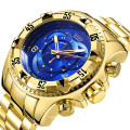 TEMEITE 020G Military Fashion Quartz Watch Men 3D Blue Big Dial Stainless Steel Strap Brand Luxury Golden Wrist Watches 2021